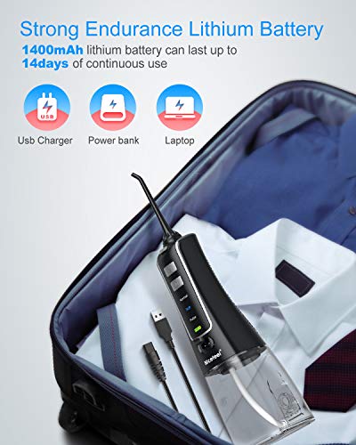 Nicefeel Cordless and Rechargeable Water Flosser - 300ML Water Tank Oral Irrigator, 4 Jet Tips, 3 Pressure Modes - IPX7 Waterproof and Travel Friendly for Dental Care
