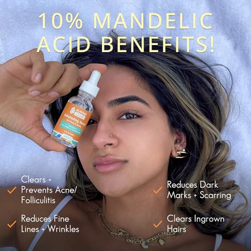 Almond Clear Level 1 Serum | Mandelic Acid Facial Serum for Acne, Folliculitis, Aging Skin, Ingrown Hairs, Dark Spots on Face, Chest, Butt, Back, Thighs, Arms | 4oz