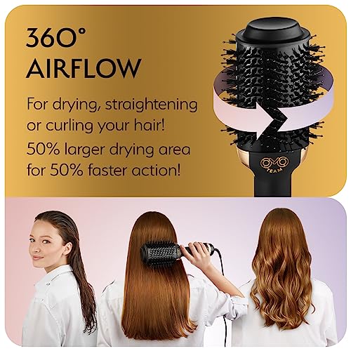Professional Blowout Hair Dryer Brush, Black Gold Dryer and Volumizer, Hot Air Brush for Women, 75MM Oval Shape (Black Gold)