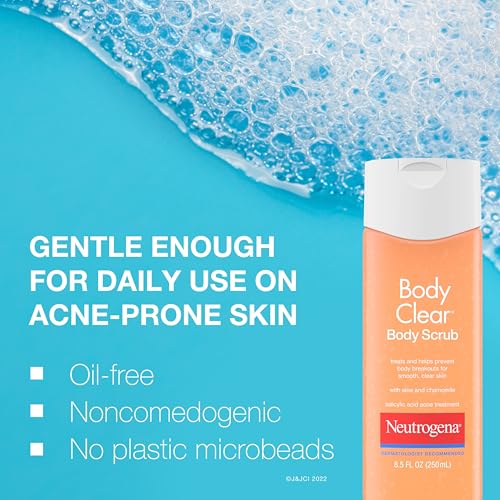 Neutrogena Body Clear Acne Body Scrub, Exfoliating Non-Comedogenic Cleanser, Salicylic Acid 2% Daily Wash Acne Medicine Treatment for Back, Chest & Shoulders, Microbead-Free, 8.5 Fl Oz
