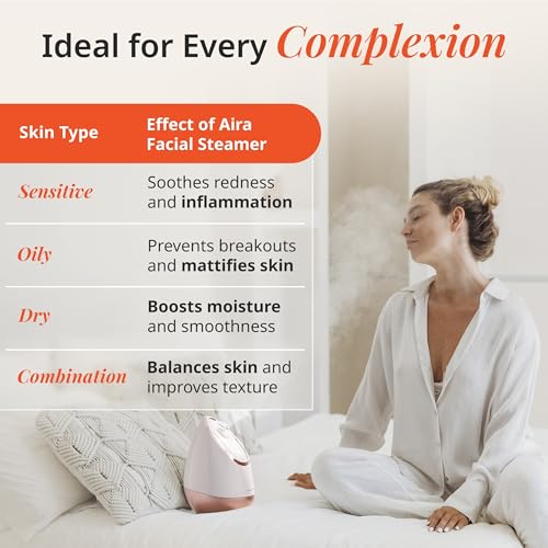 Vanity Planet Aira Ionic Facial Steamer (Rose Gold) - Pore Cleaner That Detoxifies, Cleanses and Moisturizes - Adjustable Nozzle, Water Tank with 3 Essential Oil Baskets