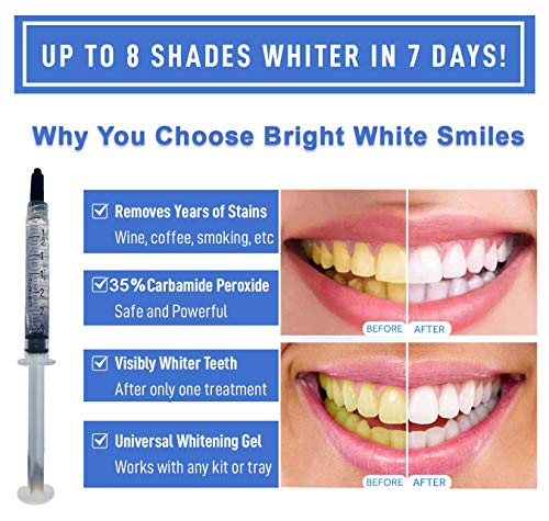 Bright White Smile 35% 10 Pack Teeth Whitening Gel Refills Bleaching Gel, No Sensitive Teeth Whitener, Great for Sensitive Tooth Whitening, Works with Teeth Whitening LED Light and Trays (10 X 3ML)