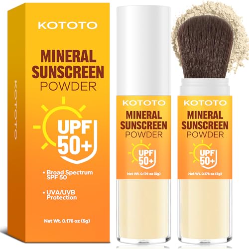 Kototo Powder Sunscreen for Scalp (0.176 oz), Brush On Sunscreen Powder SPF50, Lightweight Breathable Mineral Sun Screen Protector for Face & Scalp, Travel-Friendly, Non-Greasy & Invisible Finish