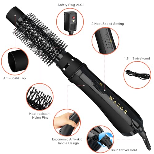 Lightweight Hot Air Brush | Upgraded 4-in-1 Blow Dryer & Volumizing Styler | Ionic Ceramic Titanium Barrel for Anti-Frizz, Shiny & Salon-Smooth Hair