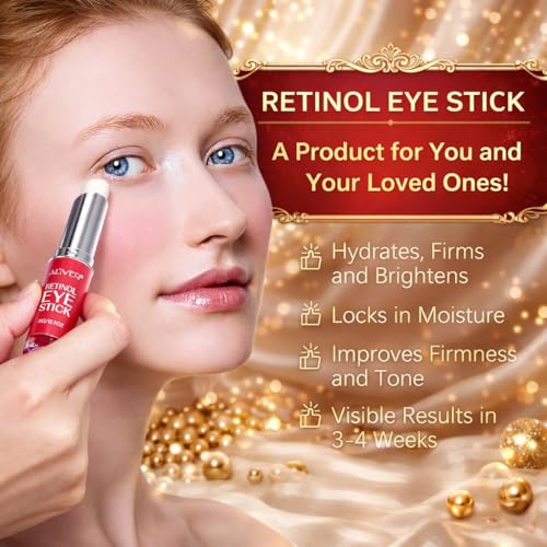 Retinol Eye Stick Balm, Under-Eye Moisturizing Balm with Vitamin A & Hyaluronic Acid, Solid Cream for Smoother-Looking Skin & Dryness, Daily Skincare for Men & Women