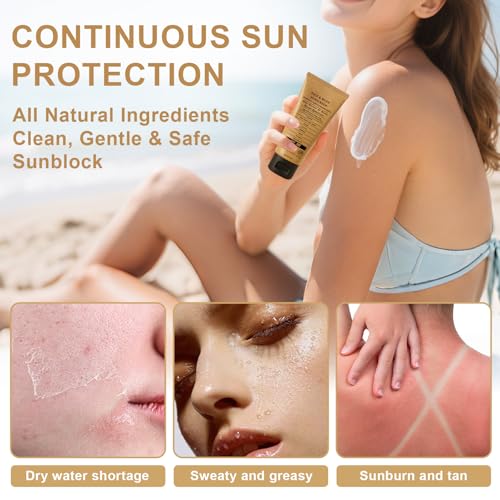 Beef Tallow Sunscreen, Natural Mineral Sunscreen for Face, SPF50 Sunblock Beef Tallow for Skin Non Greasy Clean, Anti White Cast, Moisturizing for Face and Body, Women and Men. - 3 fl.oz