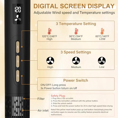 JAMIEWIN 8 in 1 Hair Dryer Brush Set, Detachable Hot Air Wrap Hair Styler with 110,000 RPM High-Speed, Fast Drying - NO Heat Damage Blow Dryer Brush for Curling, Volumizing, and Straightening