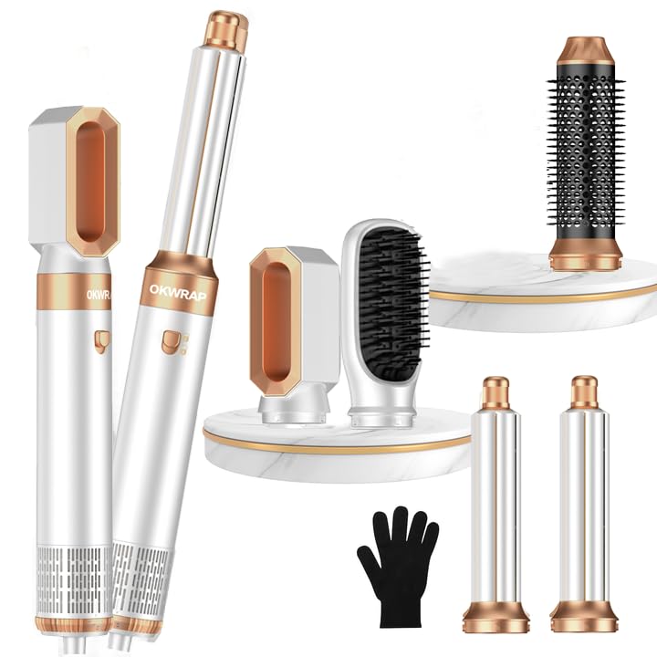 5 in ONE Blow Dryer Brush, Curling Wand Hair Styling Tools Set, Ionic Hot Air Hair Dryer, Massage Oval Hair Dryer, Left&Right Hair Curlers 100-120V