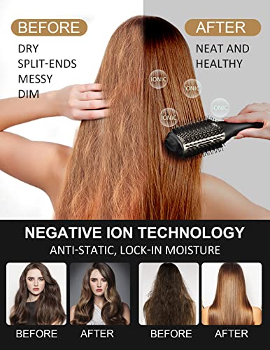 Hot Air Hair Blow Dryer Brush - 3 in 1 Negative Ionic Hairdryer Blowout Brush for Drying Straightening Volumizing - 60mm Oval Barrel fit All Hair Types - Salon Style, Smooth, Frizz-Free Results