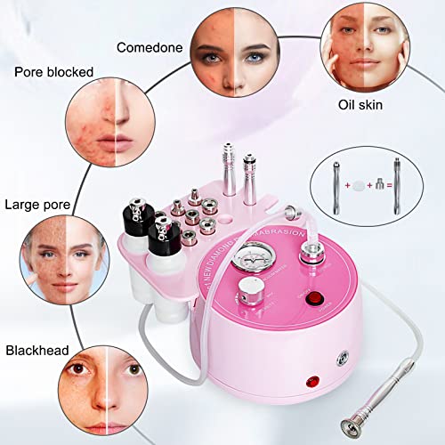 Diamond Microdermabrasion Machine Professional Plus, 3 in 1 Pink Diamond Dermabrasion Facial Beauty Equipment Skin Care for Vacuum Blackhead Removal & Spray, Suction Power 0-70 cmHg