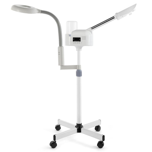 Professional Facial Steamer 2 in1 Steamer for Face 5X LED Magnifying Lamp Facial Steamer for Esthetician Beauty Face Equipment Use at Home or Salon（White）