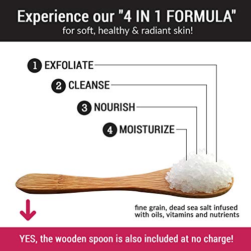 pureSCRUBS Premium Lavender Body Scrub Set - Large 16oz Dead Sea Salt Body Scrub With Infused Essential Oils & Nutrients, Includes Wooden Spoon, Loofah & Oatmeal Exfoliating Bar Soap