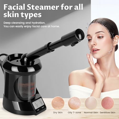 Facial Steamer Professional with More Steam for Deep Cleansing and Hydration, Face Steamer Featuring Extendable Arm, Steamer for Facial for Beauty, Spa and Home Use, Black