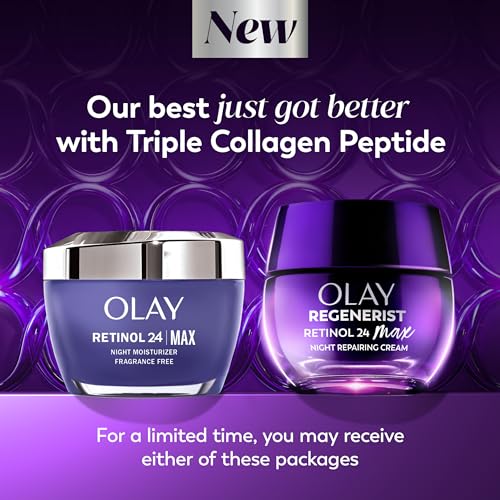Olay Retinol Night Cream for Women, MAX, Anti-Aging Face Mousturizer, Fragrance-Free, Non Greasy - Anti-Wrinkle, Smooth Fine Lines, Hydrating Skin Care - Triple Collagen Cream, Niacinamide, 1.7oz