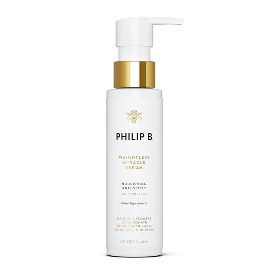 PHILIP B. Weightless Miracle Serum, Leave-In Hair Conditioner Treatment, 4 Fl Oz (120 mL) - Conditions Dry, Damaged Strands with Hyaluronic Acid, Smooth Frizz and Prevent Damage