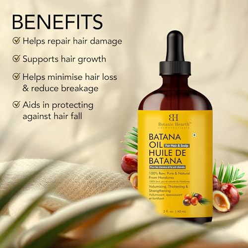 Botanic Hearth Batana Oil for Hair Growth, Dr Sebi Inspired, 100% Raw & Pure Batana Oil from Honduras, Nourishing Scalp & Hair Treatment for Thickness & Strength, All Hair Types, 2 fl oz