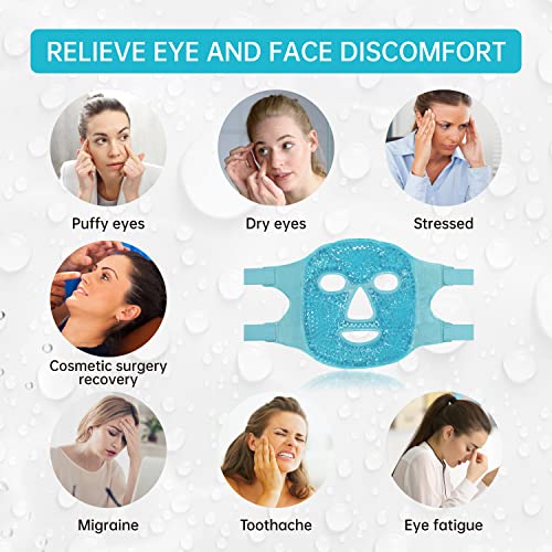 ZNÖCUETÖD Cold Face Eye Mask Ice Pack Reduce Facial Puff, Dark Circles, Gel Hot Heat Cold Compress Pack, Face SPA for Woman Sleeping, Pressure, Headaches, Skin Care, Post Laser Cosmetic Care[Blue]