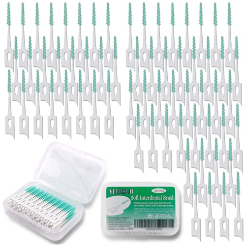 200 PCS Soft Dental Floss Picks, Dental Picks with case, Toothpicks Brush Between Teeth, Tooth Flossing Brush Disposable for Cleaning, Toothbrush Clean Tool, Green Color