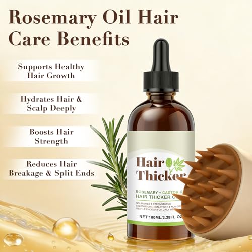 Organic Rosemary & Castor Hair Growth Oil + Scalp Massager Set, Hair & Scalp Care Oil, Lightweight Moisturizing Formula for for Dry, Damaged & Split End 1pc