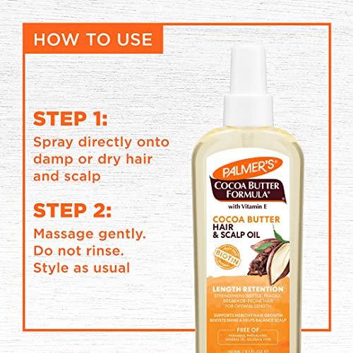 Palmer's Cocoa Butter & Biotin Length Retention Hair and Scalp Oil, 5.1 Ounce (Packaging May Vary)