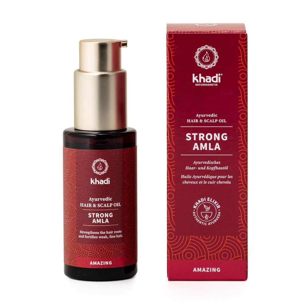 khadi STRONG AMLA hair oil, 100% natural, herbal, vegan, promotes growth, prevents hair loss & gray hair, strengthens roots, silicone-free, Ayurvedic hair care, organic beauty 1.69oz