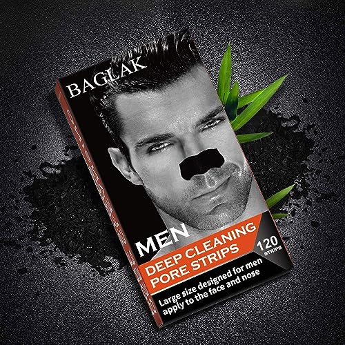 Men Blackhead Pore Strips - 120 Strips - Deep Cleansing - Face Nose Pores - Blackheads Removal - Large Size For Nose+Face