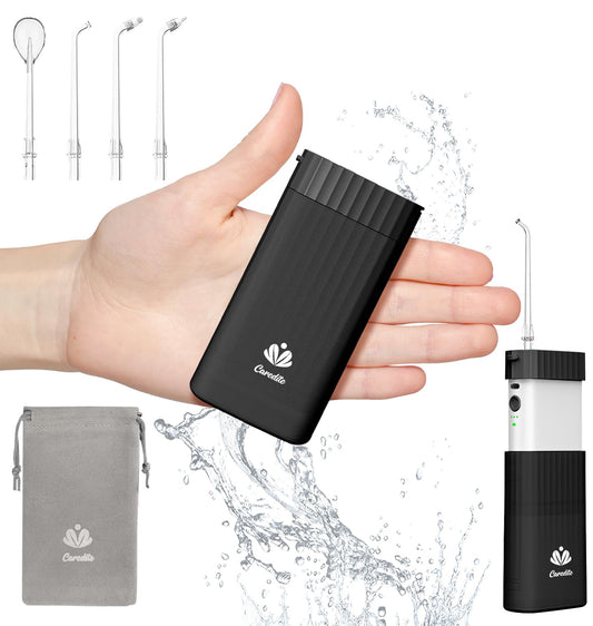 Portable Water Flosser for Teeth,Travel Water Flosser Picks,Mini Cordless Oral Irrigator Rechargeable Power Dental with Telescopic Water Tank, IPX7 Wateroproof for Brace & Sensitive Teeth Care,Black