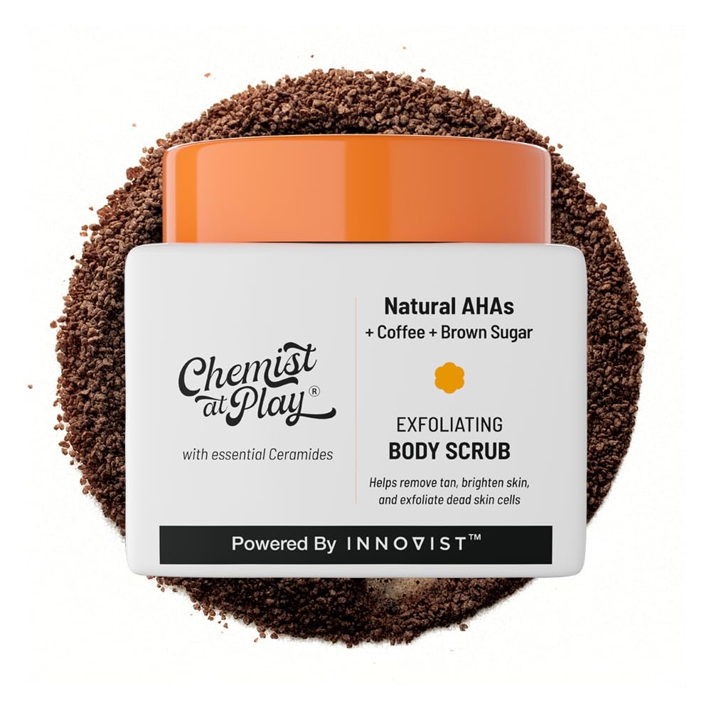 Chemist at Play Exfoliating Body Scrub For Removing Tan & Dead Skin Cells | Rough & Bumpy Skin, Tanned & Pigmented Skin | For Smooth, Soft & Bright Skin | Natural AHAs | Coffee 2.6 fl oz.