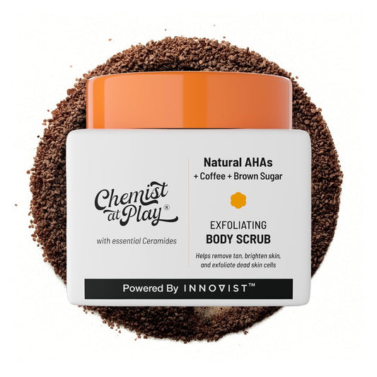 Chemist at Play Exfoliating Body Scrub For Removing Tan & Dead Skin Cells | Rough & Bumpy Skin, Tanned & Pigmented Skin | For Smooth, Soft & Bright Skin | Natural AHAs | Coffee 2.6 fl oz.
