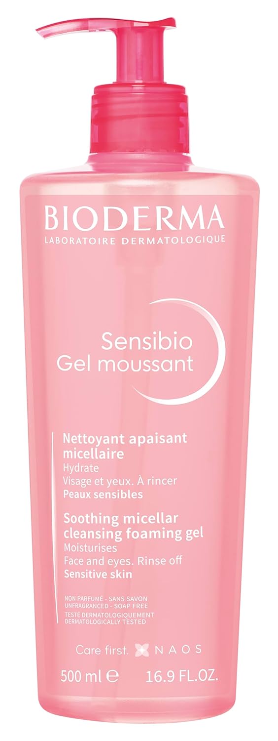 Bioderma Sensibio Foaming Gel Gentle Face Cleanser, Cleansing and Makeup Removing Refreshing Feeling for Sensitive Skin, Unscented, 16.9 Fl Oz