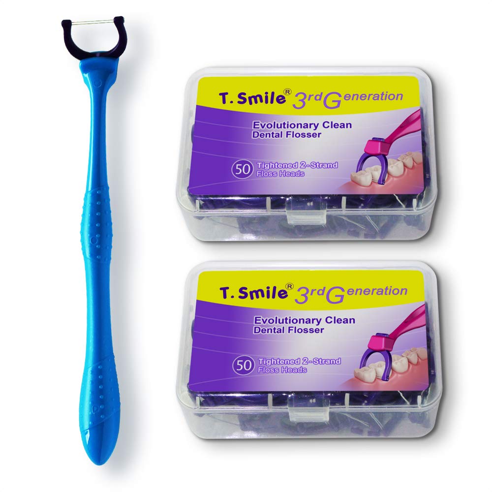 T.Smile Evolutionary Clean Dental Flossers, Kit of Refills Plus Long Handle (1 Handle + 100 Refills)