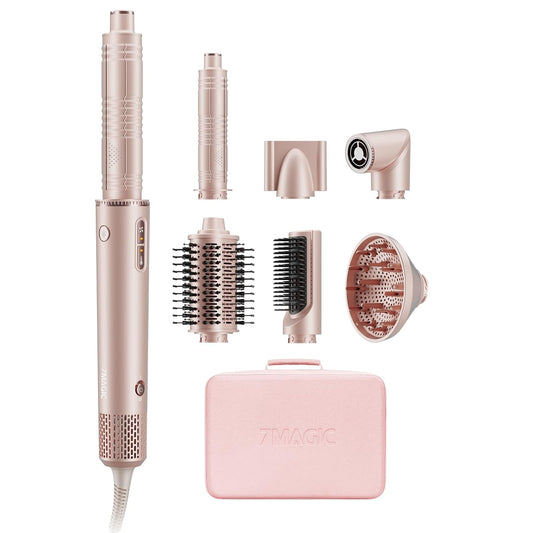 7MAGIC 7 in 1 Hair Styler & Hair Dryer Brush, 110,000 RPM High-Speed Blow Dryer with Negative Ions for Frizz-Free Styling Fast Drying Curling Volumizing Straightening, Hot Air Styler with Travel Case