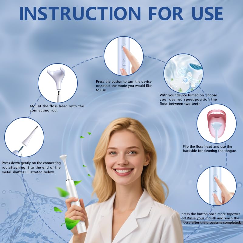 Electric Dental Flosser - 4 Speed Rechargeable Ultrasonic Electric Flossing with 50 Replacement Heads, Portable Teeth Cleaning Tool for Gentle Gum Care & Tongue Cleaning,Fit Men & Women