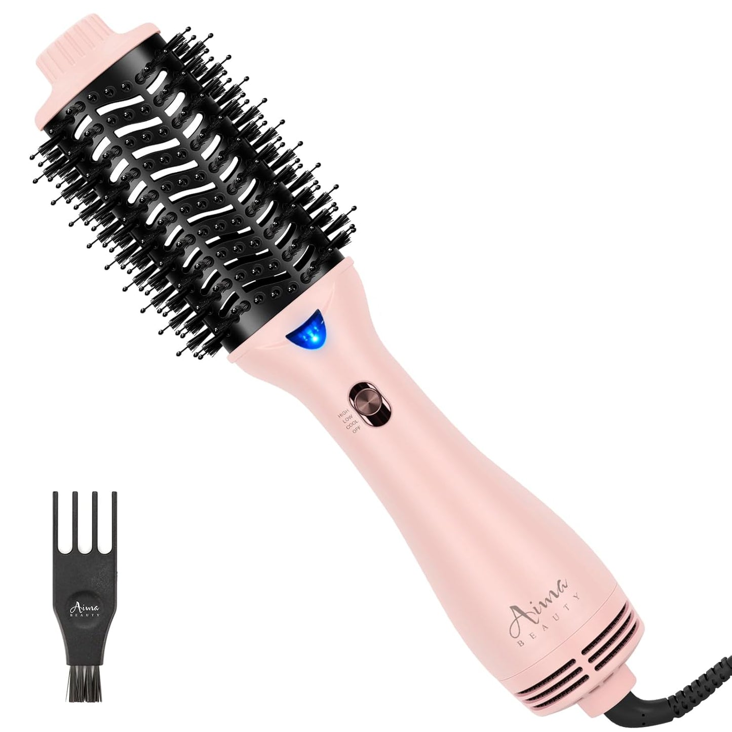 Aima Beauty Blow Dryer Brush - Ionic Ceramic Hot Air Brush for Frizz-Free Straightening & Voluminous Blowout, 2.3‘’/ 60mm Oval Barrel with Nylon Bristles, 360 Surrounded Vent, 3 Heat Settings, Pink