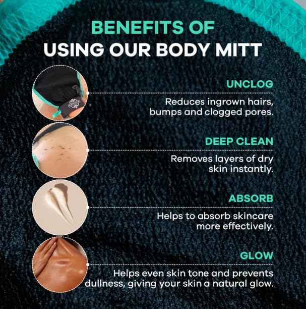 Dermasuri - Deep Exfoliating Glove for Shower - Scrubbing Mitt Body Scrubber Gloves - Korean Skin Cleaner Exfoliator - Dead Skin Buffing Treatment - Keratosis Pilaris Scrub Remover - (2 Pack)