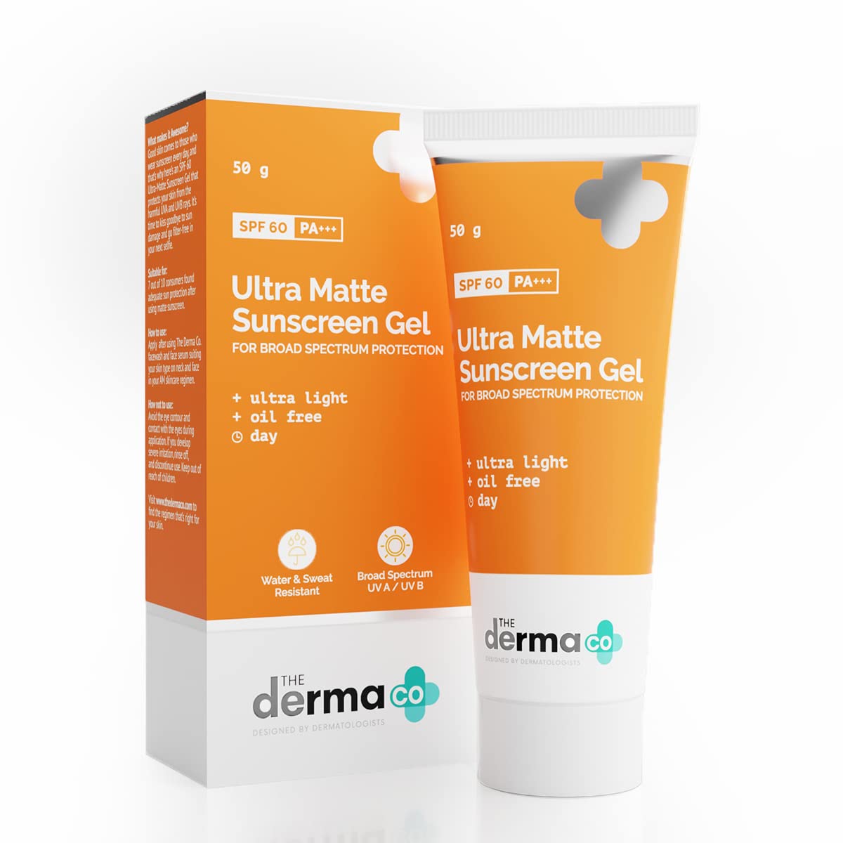 The Derma Co Ultra Matte Sunscreen Gel with SPF 60 & PA+++ | Broad Spectrum Protection | Helps Prevent Sun Damage | Oil-Free Formula for Acne-Prone Skin | 1.76 Oz/50g