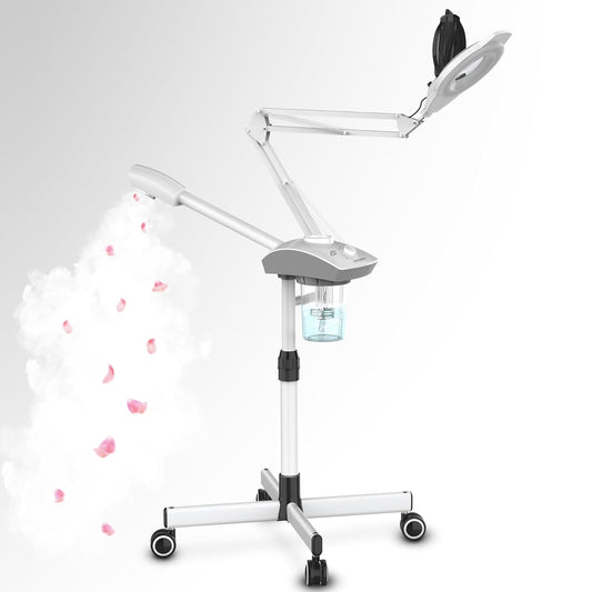 TASALON Professional Facial Steamer with 5X Magnifying Lamp, 2-in-1 Esthetician Steamer on Wheels with Ozone and Hot Mist, Ionic Facial Steamer for Facial Deep Cleaning and Moisturize
