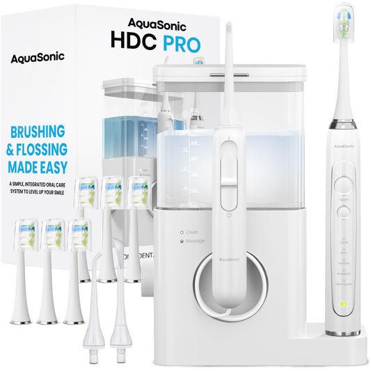 AquaSonic Home Dental Center PRO – Brushing & Flossing Made Easy – Brush & Floss – Power Toothbrush & Water Flosser – Whiter Teeth & Healthier Gums