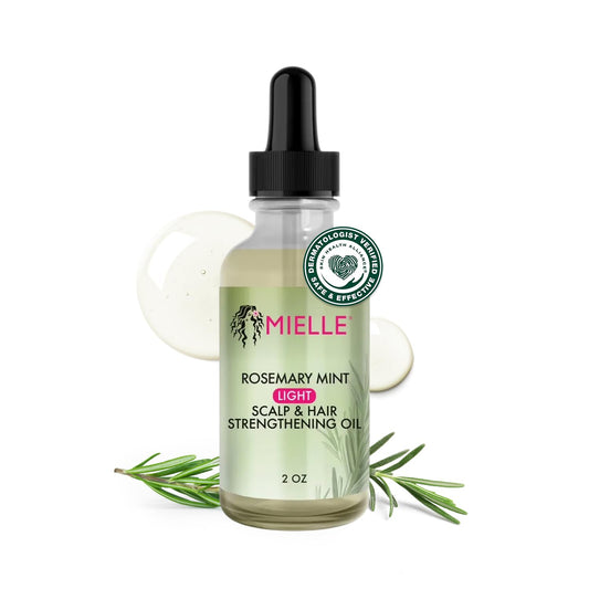 Mielle Organics Rosemary & Mint Light Hair Oil, Split Ends & Dry Scalp Treatment - Infused with Biotin & Essential Oils for Strengthening, Soothing, Moisturizing & Encouraging Longer Hair (2 Oz)