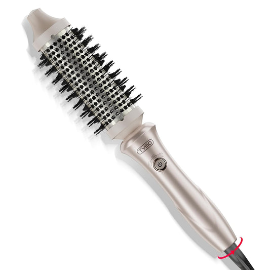 TYMO Thermal Brush Curling Brush - STYLUX 1.5 Inch Blowout Volumizer with Flexi-Fit for Hair Straightening, Heated Round Styler Tool, Hair Straightener and Curler 2 in 1, Dual Voltage, Gold