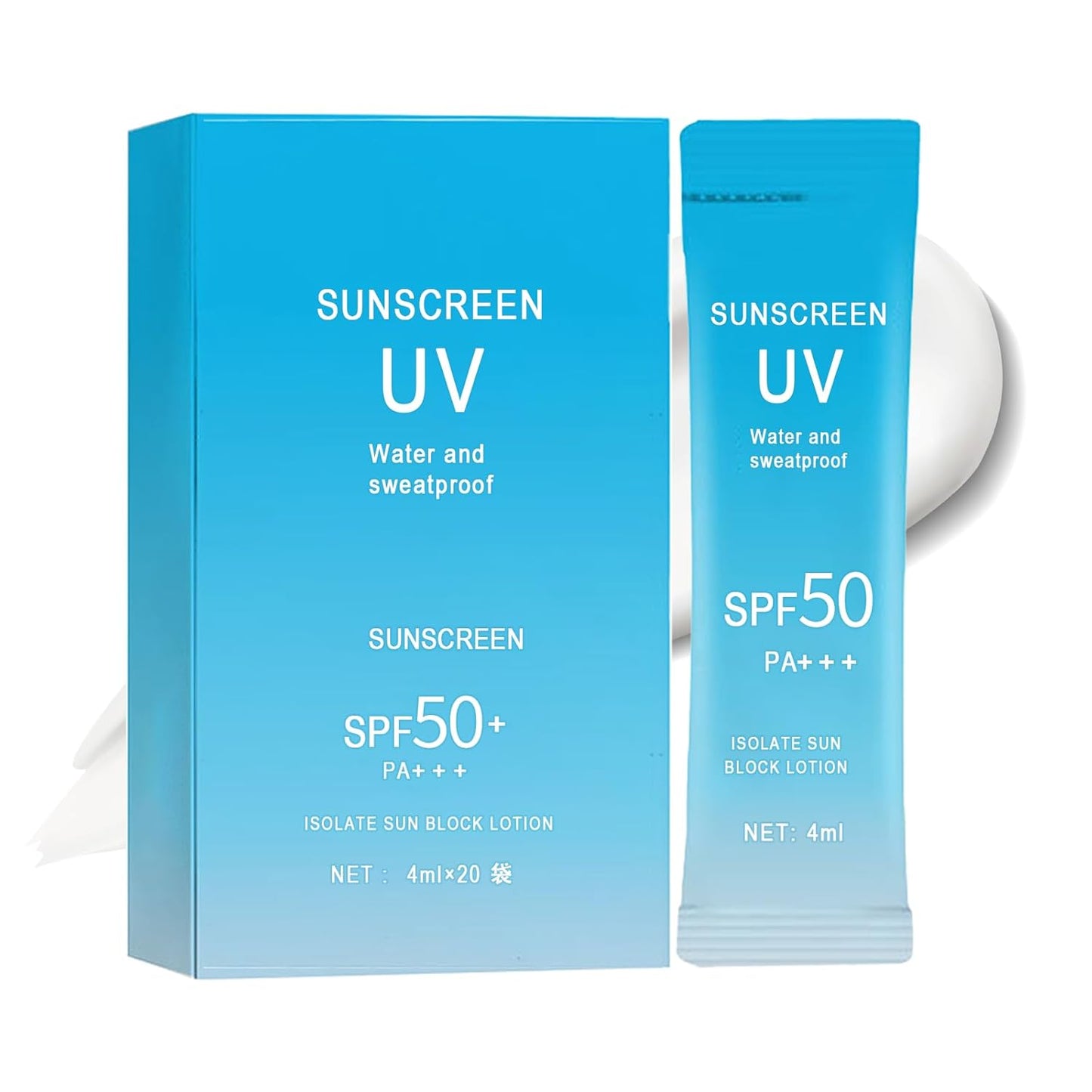 20PCS Mini Sunscreen with Hyaluronic Acid, SPF50+ PA+++ Travel Size Sunscreen Bulk (4ml Each), Lightweight & Non-Greasy & Hydrating, Waterproof Face & Body Sunscreen for Outdoor, Vacation, Daily Use