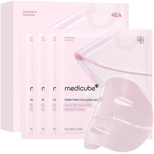 medicube Salmon DNA PDRN pink collagen jelly gel mask | overnight face mask for glass glow skin- elasticity, hydrating, firming and moisturizing | korean skincare, 28g, 4ea