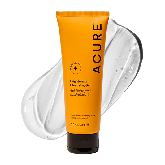 Acure Brightening Cleansing Gel - Vegan Face Scrub, Gentle Facial Cleanser for Radiant Skin with Pomegranate, Blackberry & Acai Infused, Antioxidant-Rich Formula for All Skin Types - 4 fl oz