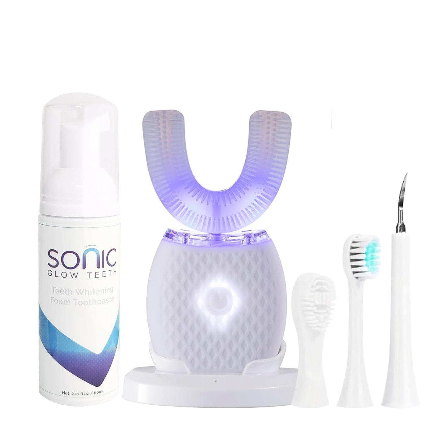 Ultrasonic Toothbrush for Adults - Automatic Electric Toothbrush with Soft Bristles Waterproof & Washable Rechargeable Portable Design with Wireless Charging 30'' Timer for Travel & Home Use (White)