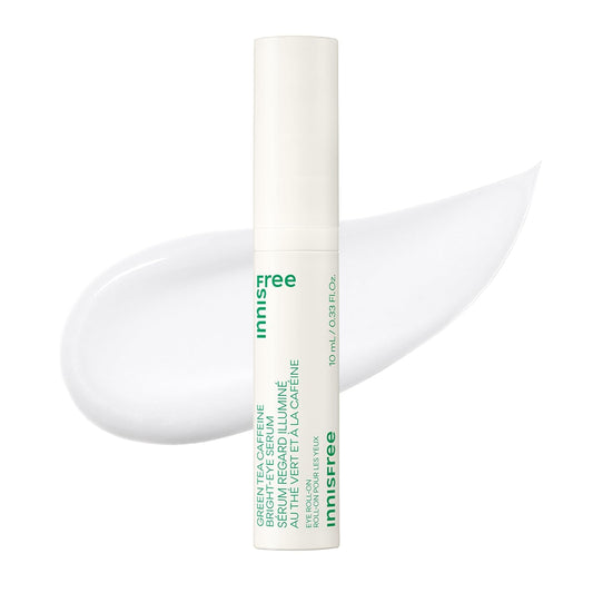 Innisfree Green Tea Caffeine Depuffing Eye Serum with Niacinamide, Cooling Korean Eye Roll-On for Hydration and Brightening