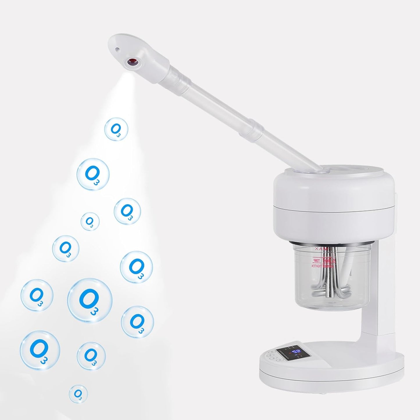 Nano Ionic Facial Steamer, Portable Face Steamer with LCD Screen, Extendable 360° Rotating Arm, Rotatable Nozzle, Hot Mist Function for Personal Care at Home or Salon