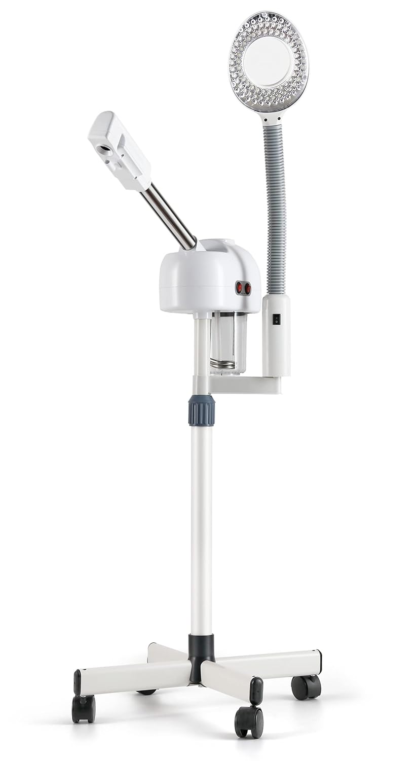 Funnylife White Professional 2 in 1 Facial Steamer Upgrade Esthetician Steamer Ozone Facial Steamer with 5X Mag Lamp Floor for Spa Shop