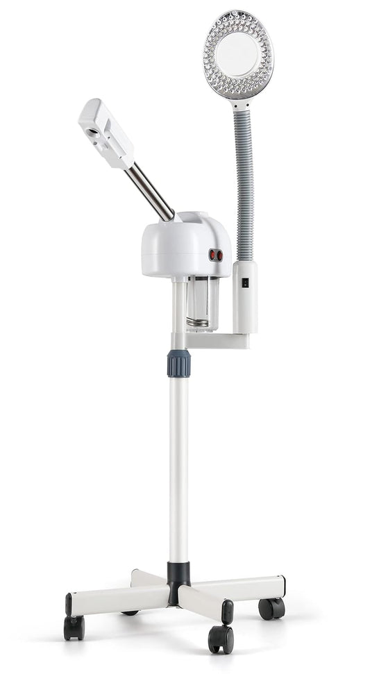 Funnylife White Professional 2 in 1 Facial Steamer Upgrade Esthetician Steamer Ozone Facial Steamer with 5X Mag Lamp Floor for Spa Shop