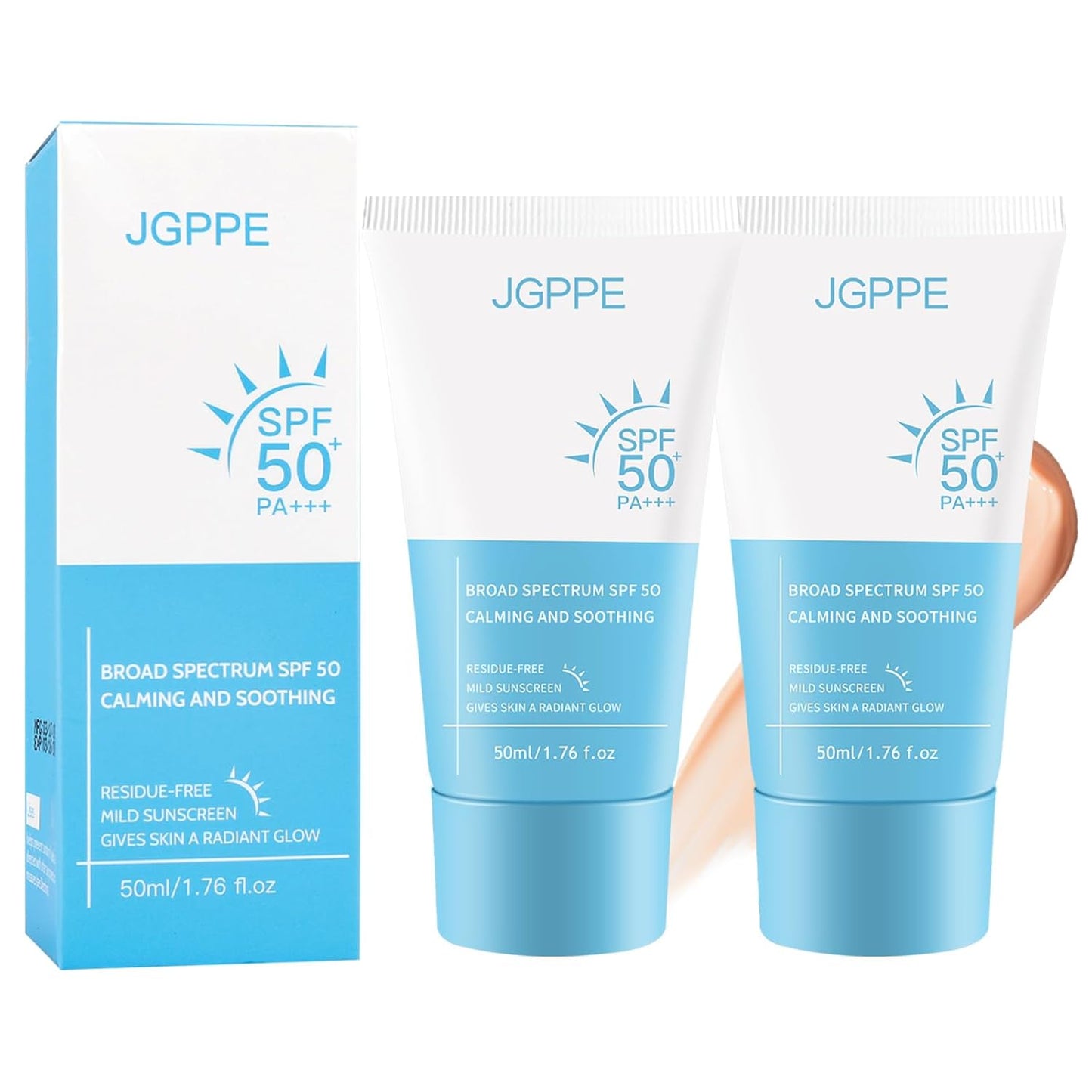 2PC Heartleaf Korean Face Sunscreen SPF 50+, Silky Moisture Sun Essence, Broad Spectrum UVA/UVB Protection, Lightweight & Non-Greasy, No White Cast, 50ml / 1.76 fl. oz.