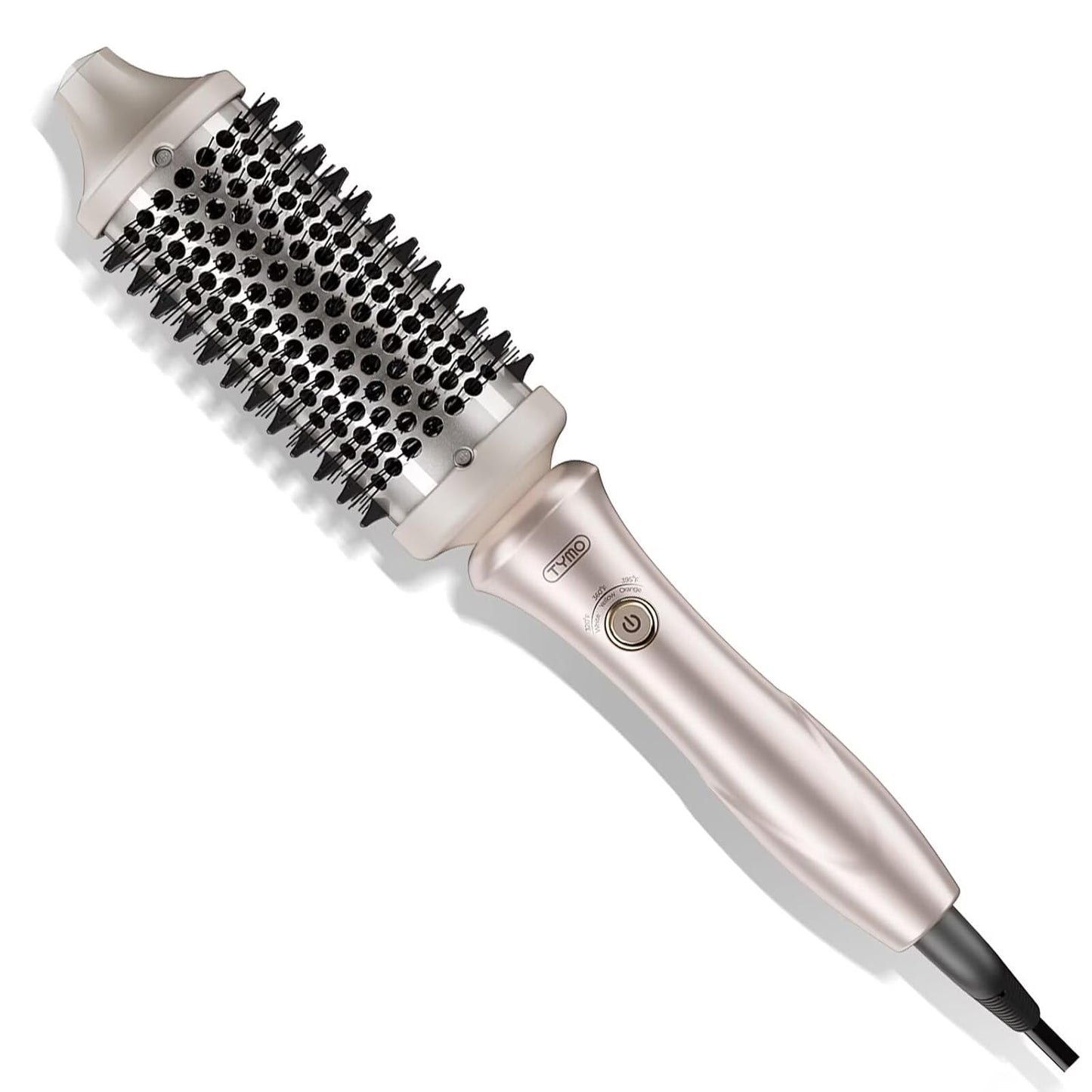 TYMO 2.0 Thermal Brush Curling Brush - STYLUX 1.7" Blowout Volumizer with Flexi-Fit for Hair Straightening, Heated Round Styler Tool, Hair Straightener and Curler 2 in 1, Dual Voltage & Light, Gold